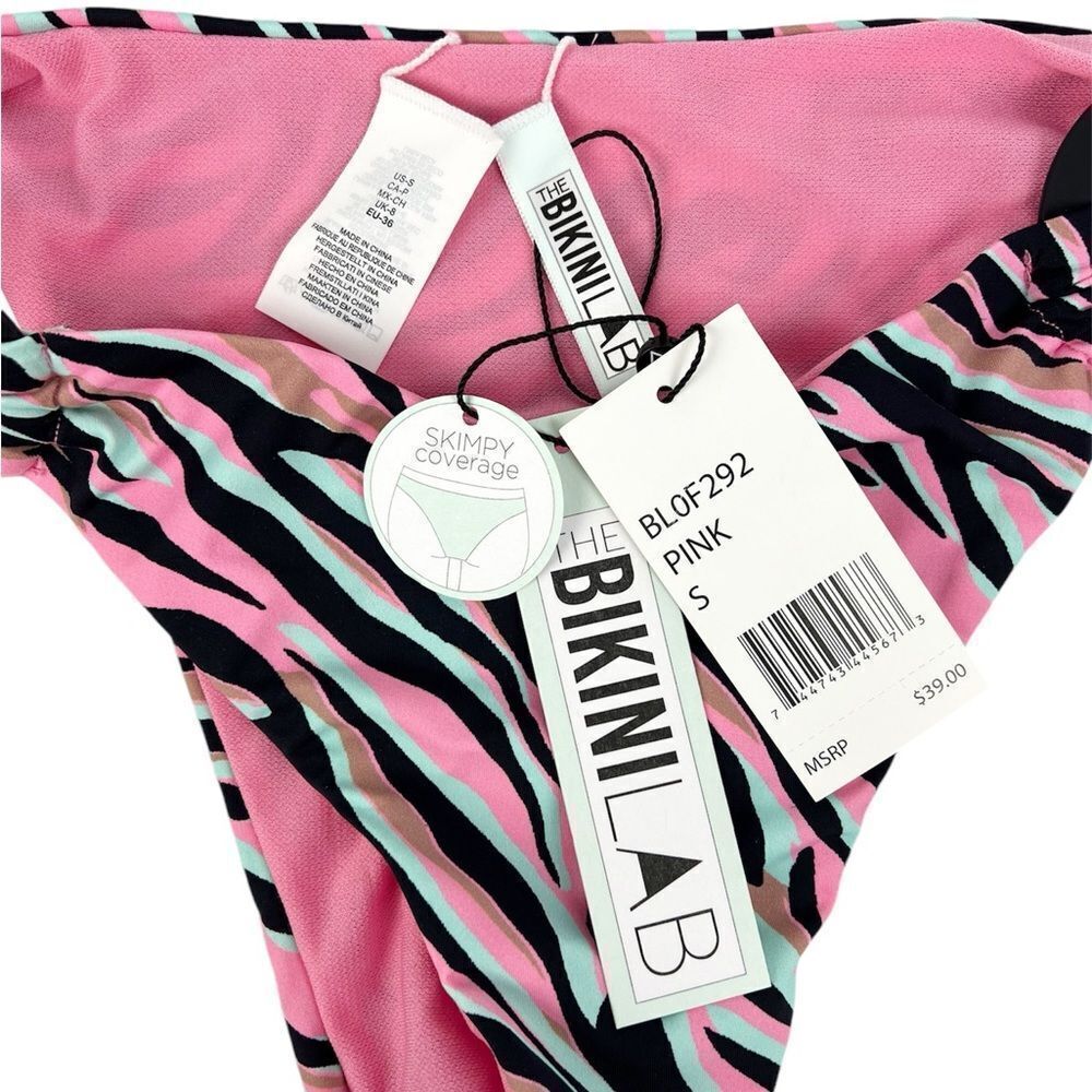 The Bikini Lab Pink Zebra Multi Scoop Cheeky Bikini Bottoms Ring Detail Small - Picture 5 of 7
